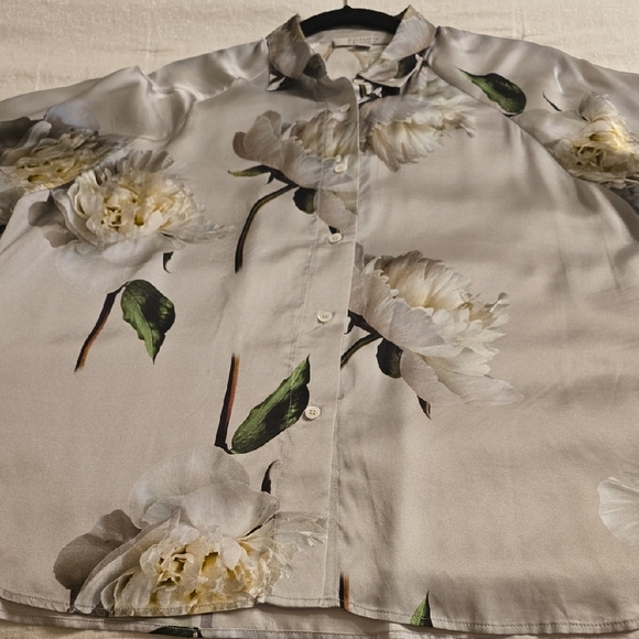 All Saints Gray Button Down Blouse with Notched Collar - Picture 8 of 16